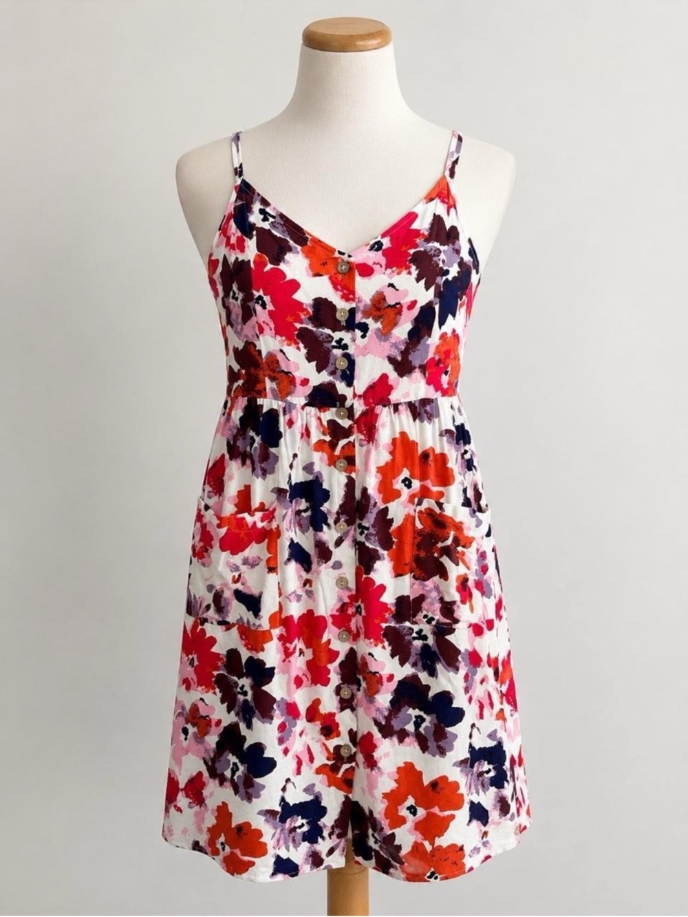 one clothing White Midi Sundress with Pink, Orange & Navy Floral Print